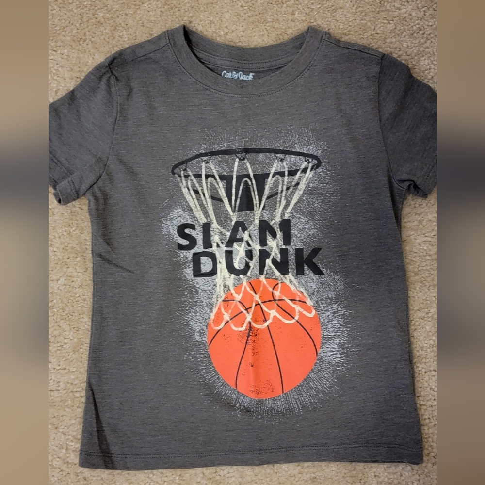 Little Boys Cat & Jack Graphic Slam Dunk T-Shirt Size XS (4/5)